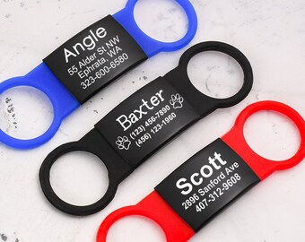 Slide on Dog ID Tag, Small Dog ID Tag Engraved, Custom Pet ID Tag, Silent Dog Tag, Personalized Dog Tag, No Jingle Cat Tag, Dog Name Tag