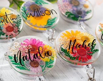 Resin Dried Flower Nurse Badge Holder, Real Flower Badge Reel for Nurse Gift, Custom Name Badge Reel, RN badge reel, Gift for Nurse/Doctor