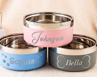 Engraved Stainless Steel Dog & Cat Bowls with Name,Custom Insulated Food and Water Bowls,Small-Large Bowls for Pet, Personalized Pet Gifts