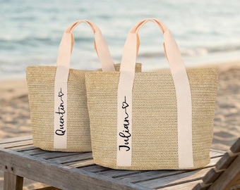 Personalized Straw Beach Bags,Custom Beach Bag,Bachelorette Gift Bags,Staw Beach Tote,Bridesmaid Gift Bag,Straw Name Tote Bag,Wedding Favors