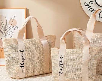 Personalized Beach Tote Bag,Beach Straw Bag,Bridal Shower Bag,Bachelorette Party Gift Bag,Custom Initials Bag, Trip Beach Bag For Her