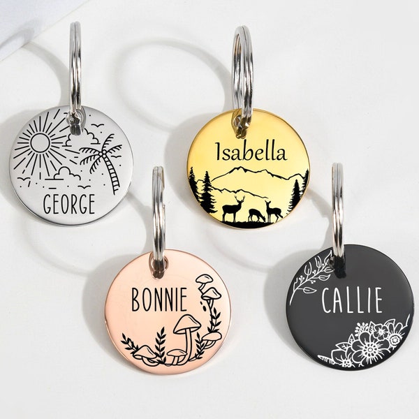 Round Personalized Dog ID Tag, Custom Engraved Dog Tag, Stainless Steel Pet Tag, Small Cute Cat Tag, Dog Tag for Dogs,Puppy ID Tag,Dog Gifts