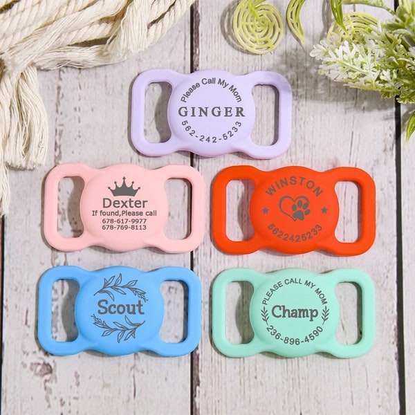 Personalized AirTag Cover Dog Collar/Harness,Silicone AirTag Case,Custom Pet AirTag Holder,Engraved AirTag Case Holder Collar,Cat Collar Tag