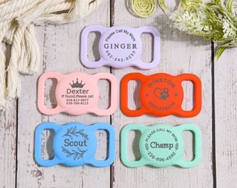 Personalized AirTag Cover Dog Collar/Harness,Silicone AirTag Case,Custom Pet AirTag Holder,Engraved AirTag Case Holder Collar,Cat Collar Tag