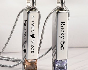 Personliga urnhalsband för aska, kremeringshalsband i rostfritt stål, askhalsband med minnessten, askhalsband med kristallfödelsesten