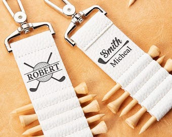 Custom Golf Bag Tag,Leather Golf Tee Holder,Golf Tee Holder,Engraved Name Golf Gifts,Personalized Gift for Him/Her,Christmas Gift for Dad
