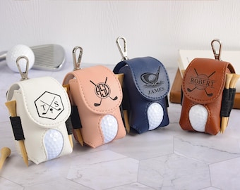 Engraved Leather Golf Bag Tag Gift with Golf Tees, Personalized Golf Tee Holder, Custom Golf Accessories, Groomsmen Gifts, Golf Gift For Men