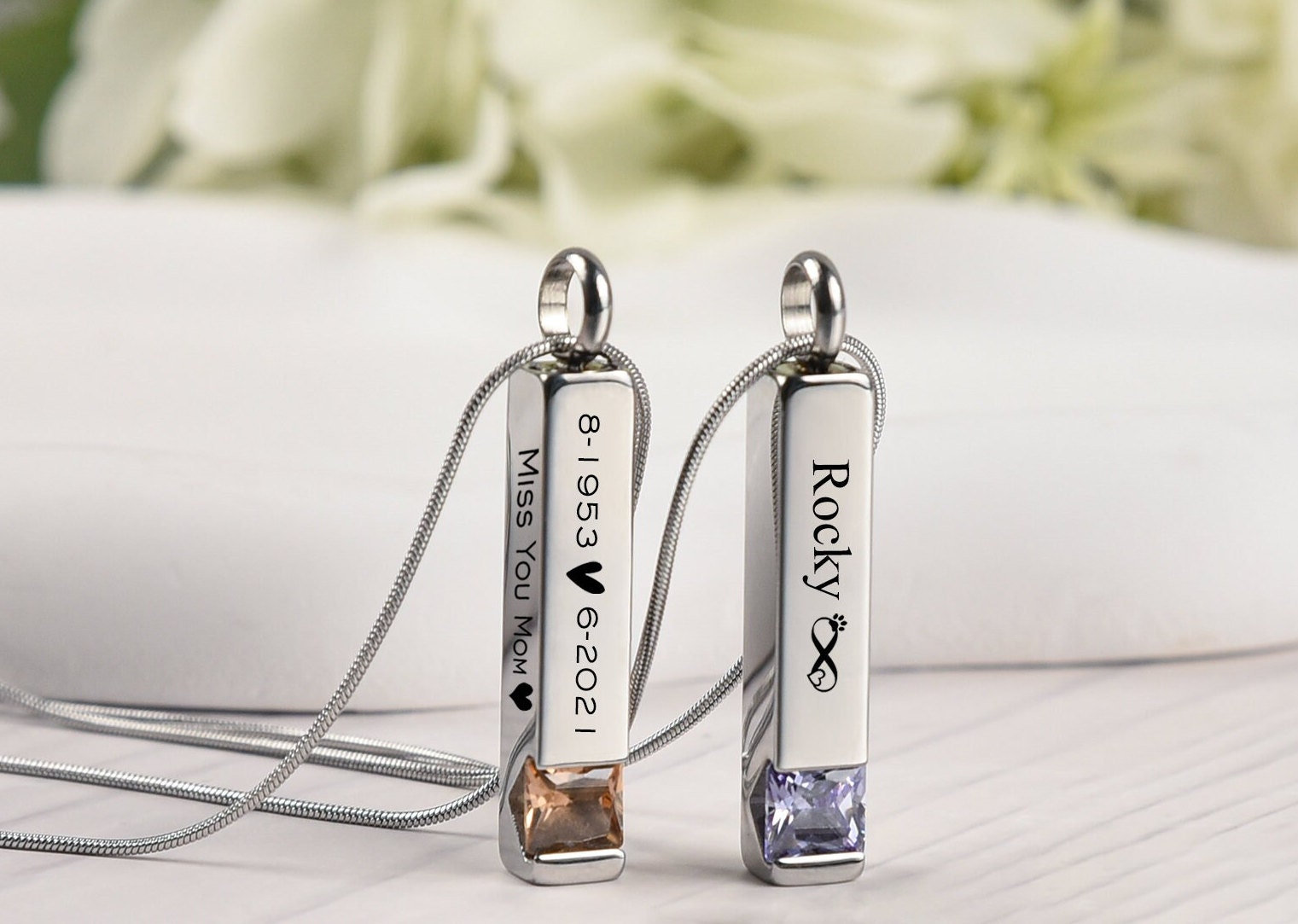 Collana Portaceneri Personalizzata In Acciaio Inox – Ciondolo Cubico Inciso, Per Ceneri O Capelli - 4