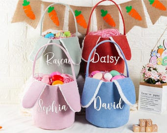 Personalized Easter Corduroy Basket,Embroidered Easter Basket,Kids Basket With Name,Easter Baskets Egg Hunt Bucket,Easter Basket For Kids