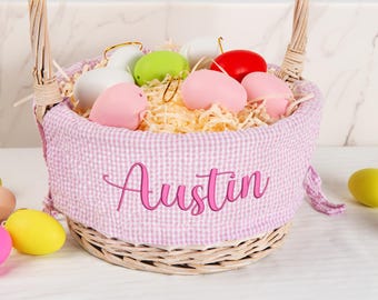 Custom Seersucker Basket Liner, Personalized Easter Gift, Children Easter Basket, Easter Basket, Easter Egg Hunt Basket, Embroidered Name