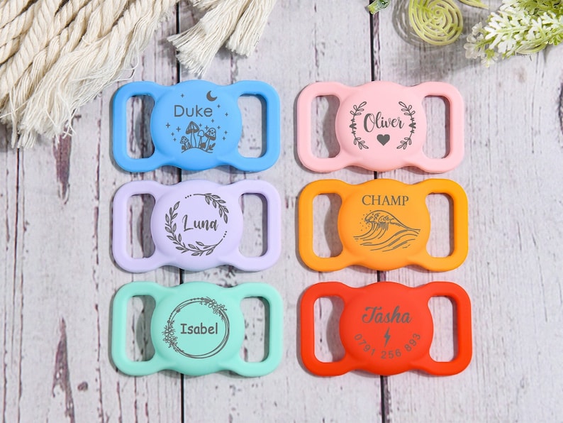 Pet AirTag Collar Holder,Slide on Dog Name Tag,Custom AirTag Cat Collar,Silicone Slient Air Tag Case,Engraved Air Tag Case for Dog Collar image 3