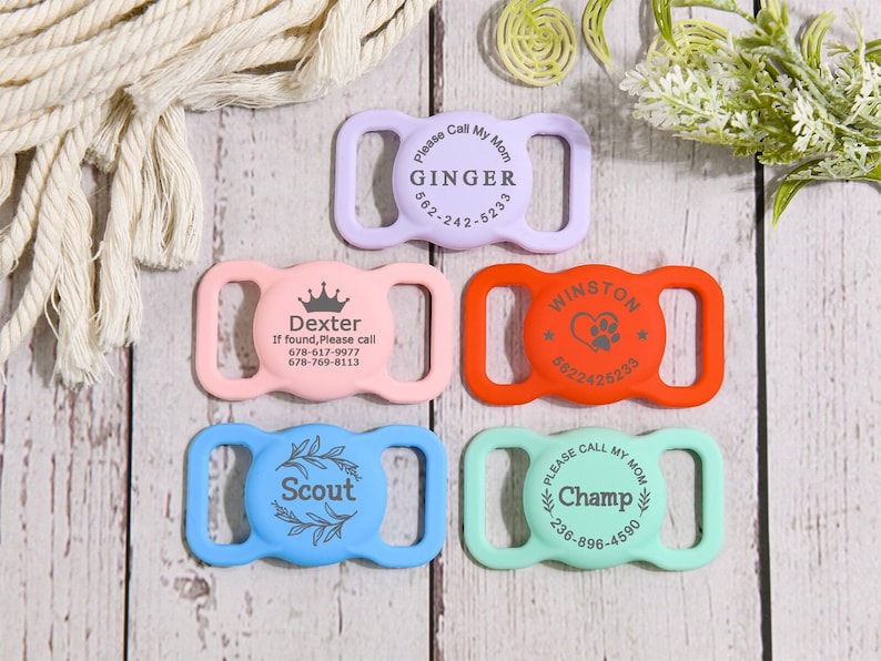 Pet AirTag Collar Holder,Slide on Dog Name Tag,Custom AirTag Cat Collar,Silicone Slient Air Tag Case,Engraved Air Tag Case for Dog Collar image 2