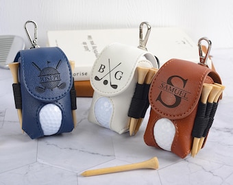 Personalized Leather Golf Ball Bag, Golf Tee Holder Ball Organizer, Mini Golf Ball Holder, Christmas Gifts for Him/Her, Golf Gifts for Dad