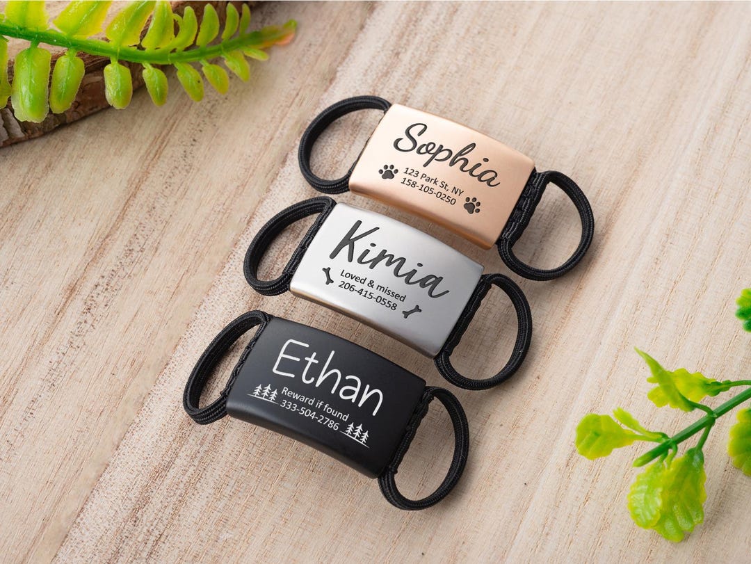 Sliding Tags Personalized Pet Tag - Slide on Pet Collar Quiet Dog ID Tag Custom ...