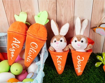 Personalized Bunny Rabbit: Plush Reversible Carrot Keychain, Custom Stuffed Animal Keychain, Easter Gifts