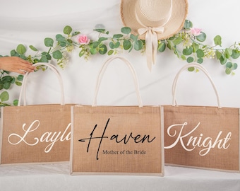 Personalized Proposal Bags,Beach Tote Bag with Name,Burlap Bags,Monogram Tote Bag,Bachelorette Party,Bridesmaid Gift Bag With Name Charm
