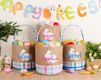 Embroidery Name Easter Basket,custom Easter Basket For Kids,Personalized Easter egg hunt Bucket,Easter Gift For Kids,Baby Easter Gift