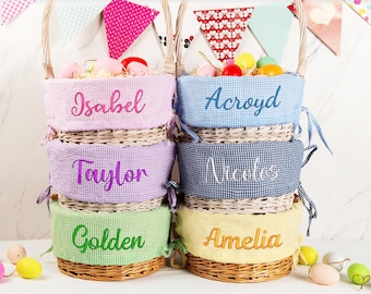 Personalized Embroidered Gingham Wicker Easter Basket Liner ONLY Gift for Boy or Girl in Bright Spring Colors Pink Blue Purple Lime