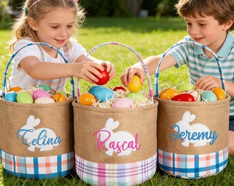 Personalized Burlap Easter bag,Custom Easter Bunny Bag with Name,Kids Egg Hunt Bags,Easter Basket,Easter Gift Bags
