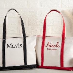 Sac fourre-tout personnalisé, sac fourre-tout en toile personnalisé, sac fourre-tout avec nom, sac cadeau pour demoiselle d'honneur, sac fourre-tout personnalisé brodé avec initiales, cadeaux personnalisés