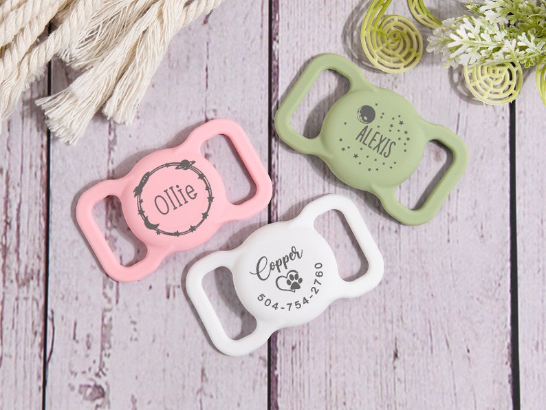Pet AirTag Collar Holder,Slide on Dog Name Tag,Custom AirTag Cat Collar,Silicone Slient Air Tag Case,Engraved Air Tag Case for Dog Collar Bild 4