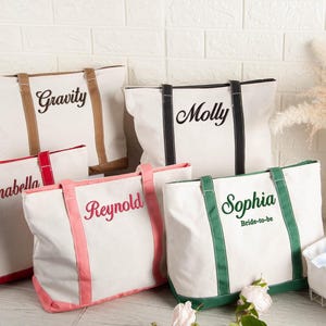 Custom Tote Bag, Canvas Tote Bag,Personalized Name Bag,Bridesmaid Gift,Tote Bag with Free Ribbons,Embroidered with Initials, Custom Tote Bag