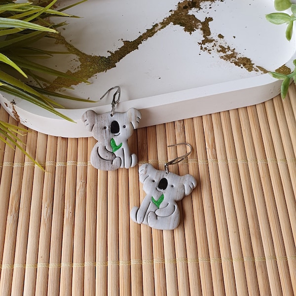 Koala polymer clay fimo earrings, Lightweight fimo earrings casual jewellery, Handmade earrings