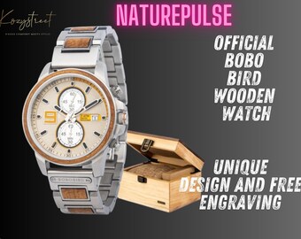 Personalized Wooden Watch – Engraved Stainless Steel Chronograph Gift, Anniversart, Birthday, Groomsmen Wedding Watch