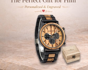 Gegraveerd houten horloge, gepersonaliseerd herenhorloge, jubileum, man, vader, vriend, cadeau bruidsjonker
