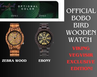 Viking Zebra Wood Watch, Engraved Ebony Wristwatch