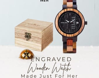 Personalized Couple Wooden Watches, Engraved His & Hers Matching Timepiece Set