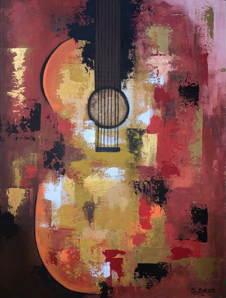 Guitar Painting Acrylic Original Art Painting Wall Decor Etsy