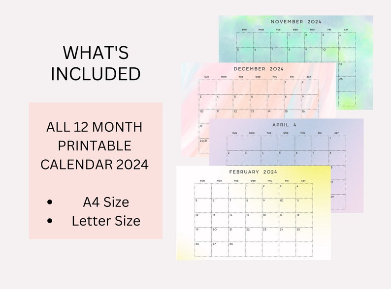 Printable Calendar 2025 Watercolor Calendar Landscape Calendar