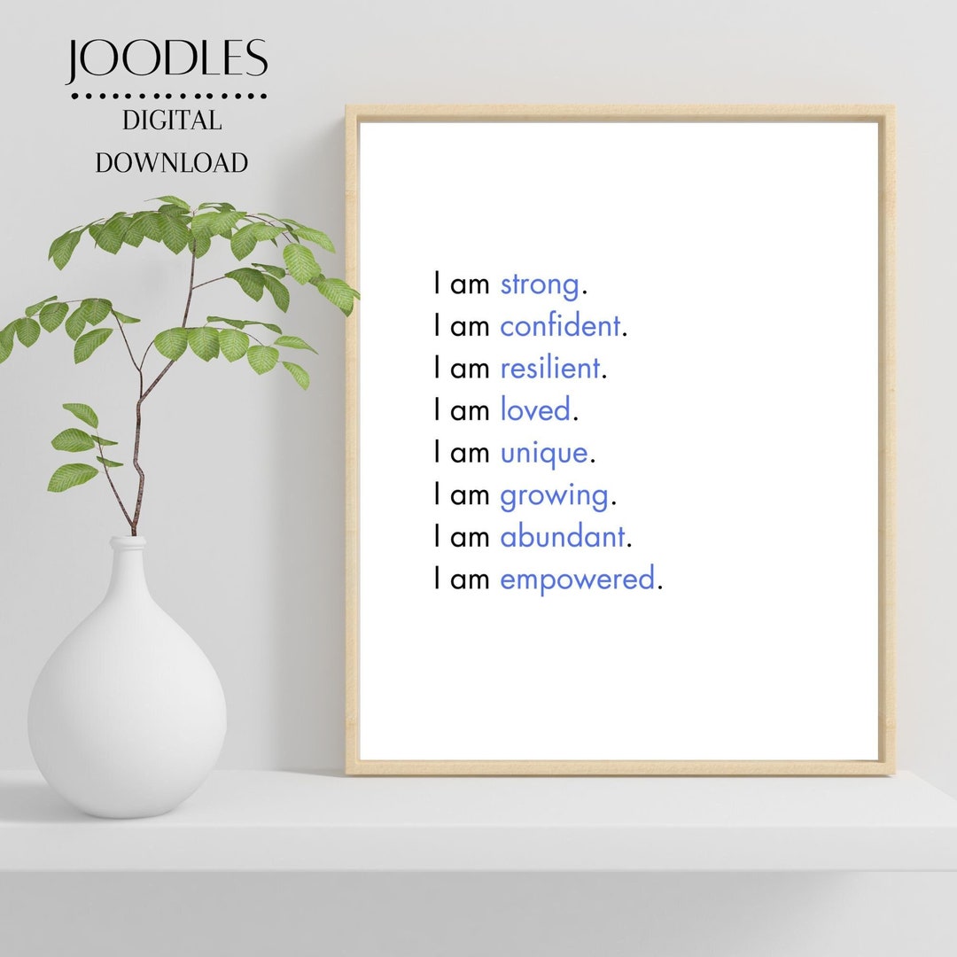 Positive Affirmation Printable Wall Art | Phrases on Self-worth and ...