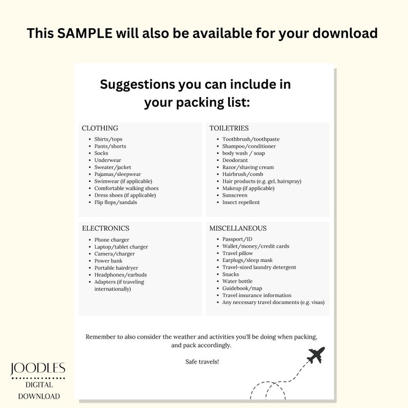 Travel Packing List Printable Template Minimalist Travel and Vacation