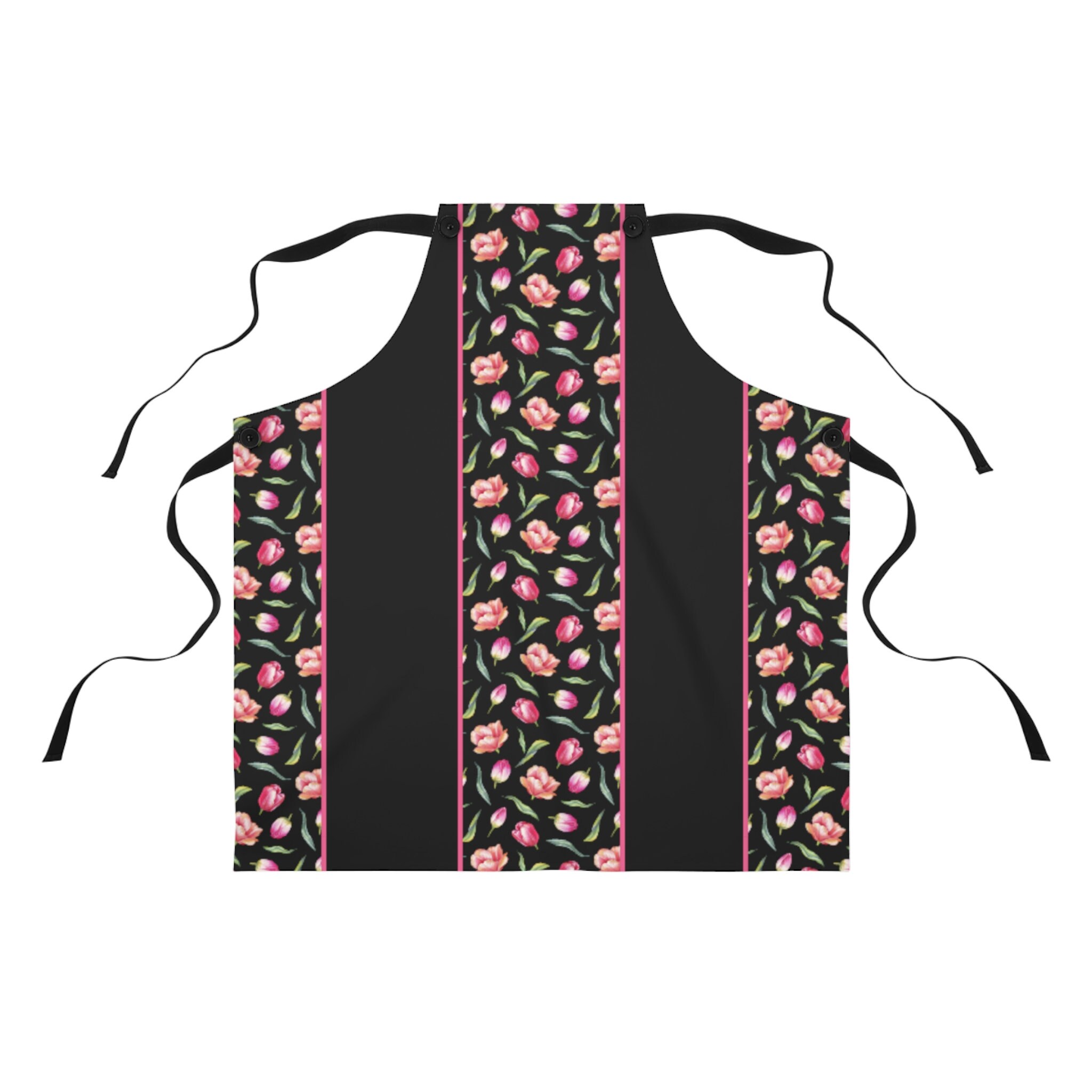 Apron AOP, Black, Floral Print, Kitchen Wear, Protective Garment, Food