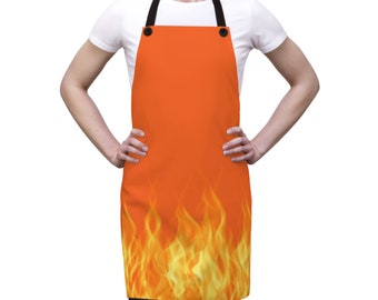 Schort (AOP) oranje, vuurprint, keukenaccessoires, beschermende kleding, voedselbereiding, kookbescherming, kok, chef-kok, bakker