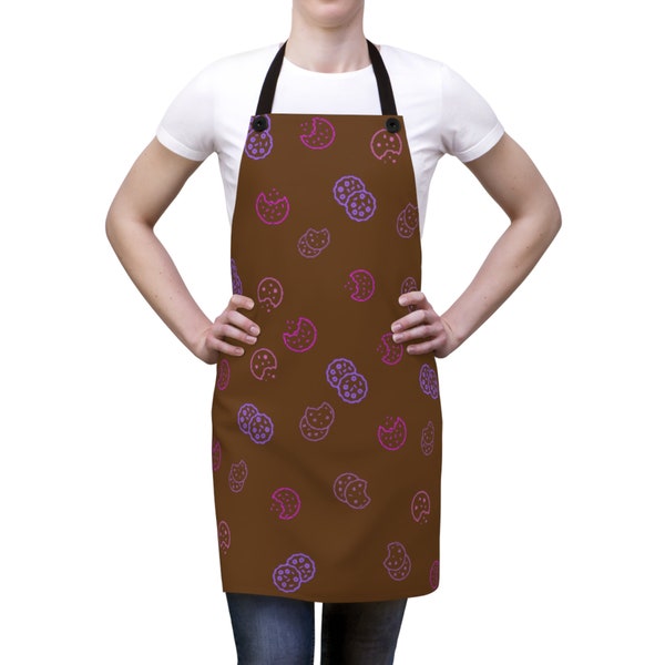 Apron (AOP) brown, cookie print, kitchen accessories, protective garment, food preparation, cooking protection, cook, chef, baker