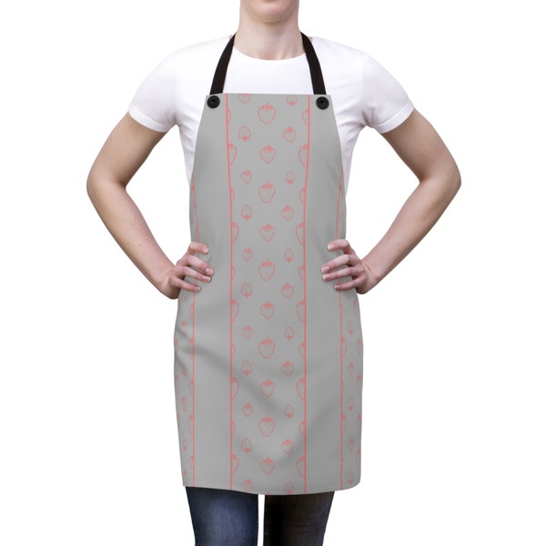 Apron (AOP), grey, red strawberries, kitchen accessories, protective garment, food preparation, cooking protection, chef, cook, baker