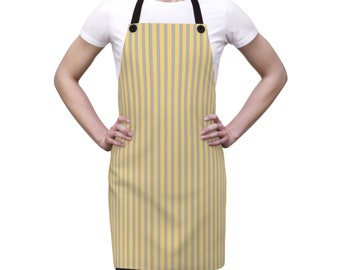 Apron (AOP), yellow grey stripes, kitchen accessories, protective garment, food preparation, cooking protection, chef cook, baker
