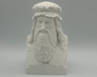 Estatua de escultura de busto de Leonardo da Vinci