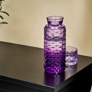 Bedside Carafe Glass Colorful with Lid Glass Water Bottle Set of Bottle and Glass Pitcher Bedsite Set Glass Pitcher