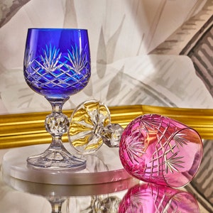 Copas de vino de cristal vintage de colores, copas de vino únicas coloreadas estilo bohemio imagen 1