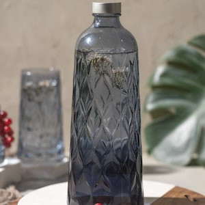 Carafe Glass Colorful Water Bottle with Decal Glass Decal Water Bottle Carafe Gift for Her Housewarming Gift