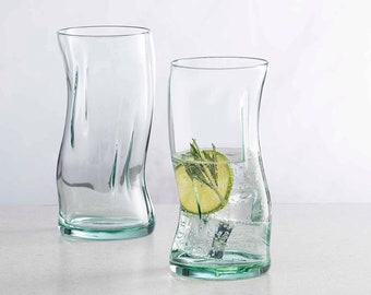 Vaso de bebida estético ondulado alto para regalos de inauguración de la casa Vasos de bebida de vidrio reciclado ondulado Claro / degradado turquesa