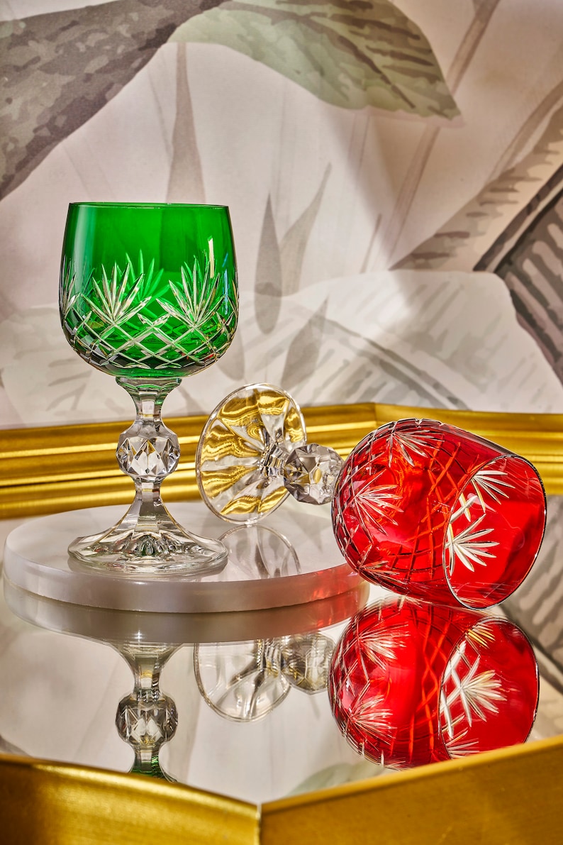 Copas de vino de cristal vintage de colores, copas de vino únicas coloreadas estilo bohemio imagen 9