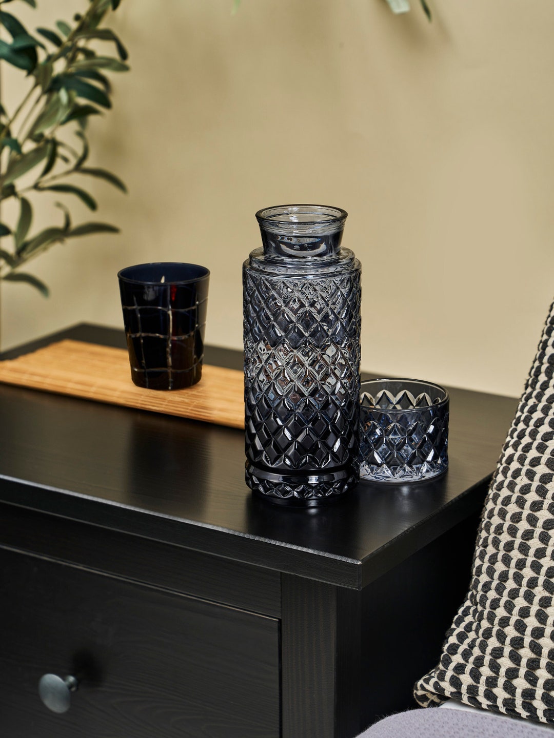 Bedside Carafe Glass Colorful With Lid Glass Water Bottle Set Etsy