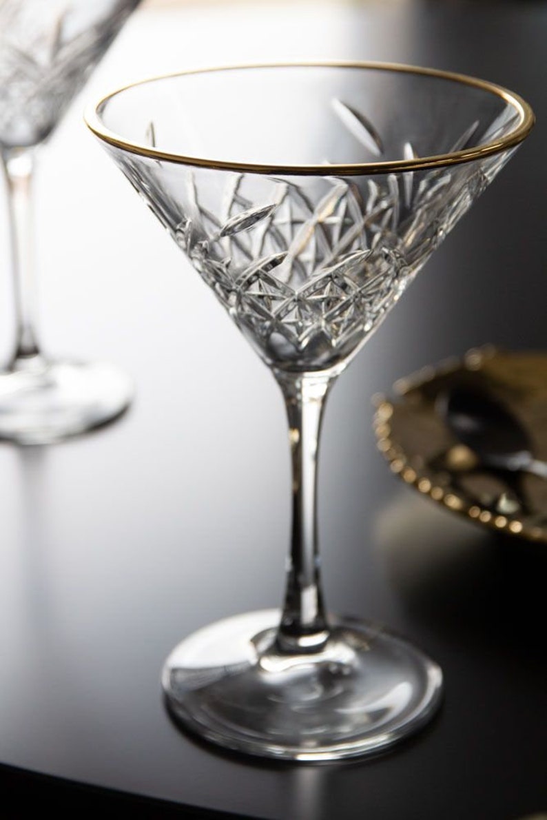 Gold Rimmed Martini Glasses Vintage Coupe Crystal Glasses Cocktail Party Glasses Barware Wedding