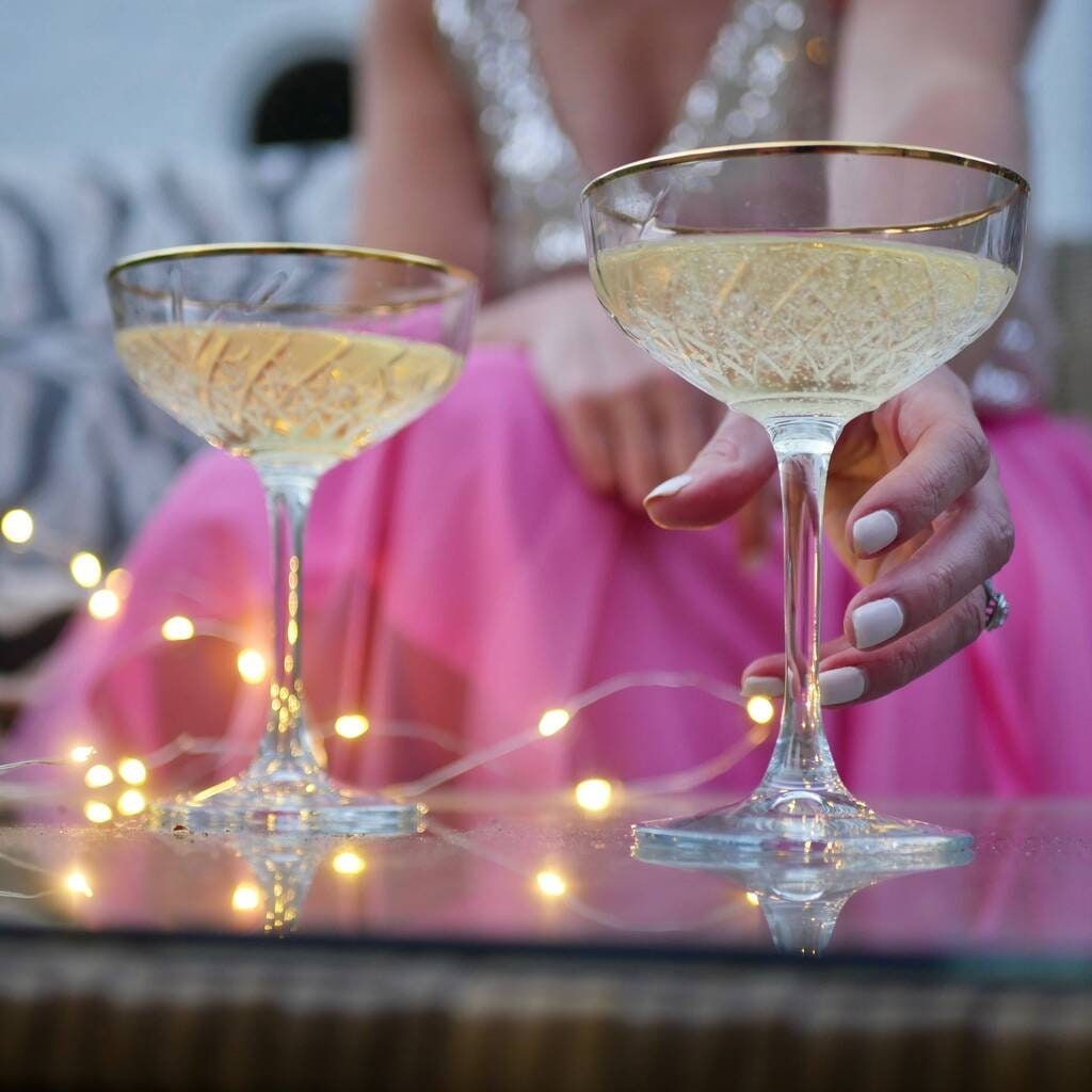 Gold Rimmed Champagne Glasses, Vintage Champagne Glass, Elegant