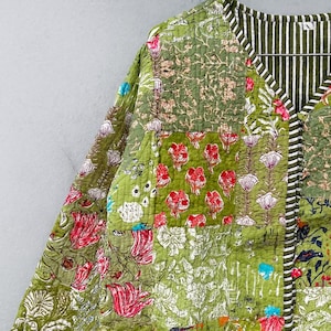 Handmade Floral Patchwork Quilted Cotton Jacket: Bohemian Reversible Coat